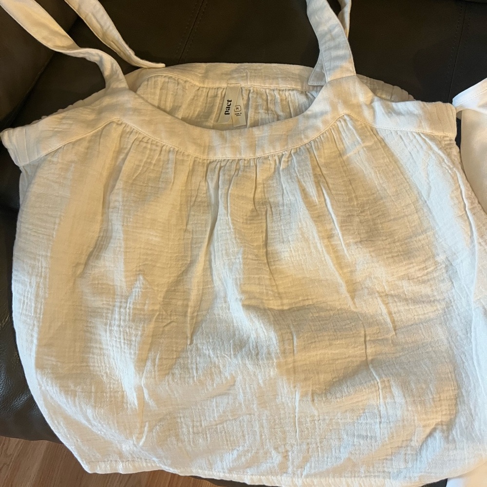 PACT womens organic cotton gauze tiered Cream & white Tank Top New without tags - Picture 5 of 8